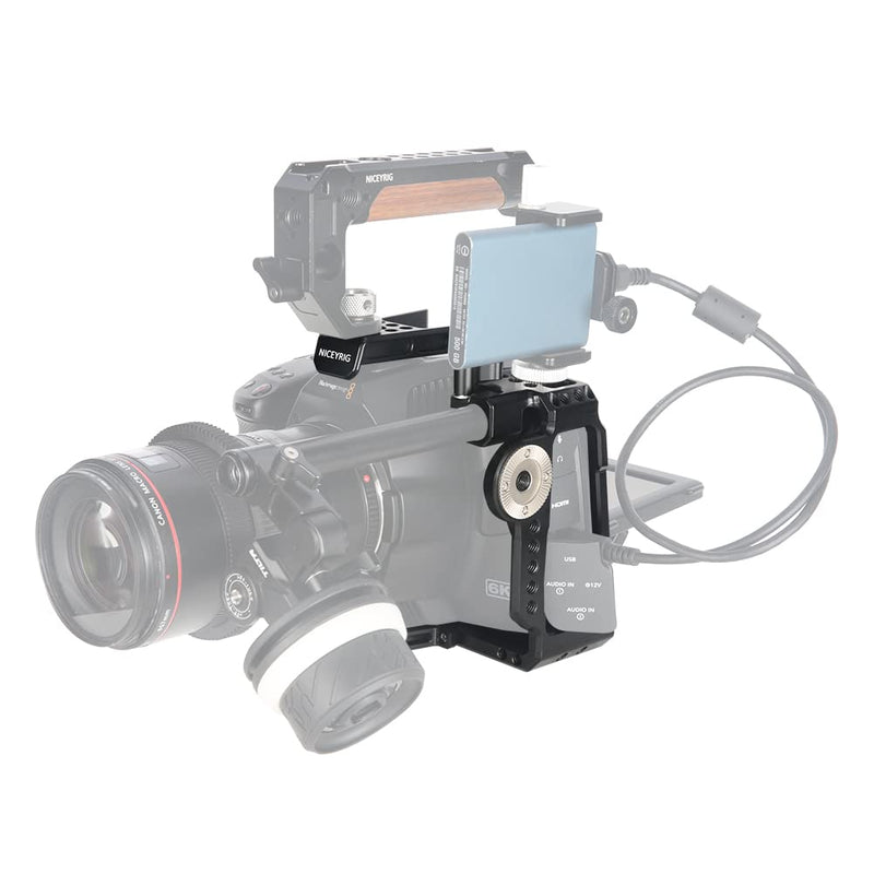 NICEYRIG Cage for BMPCC 6K PRO ( Blackmagic Design Pocket Cinema Camera ) Half Cage with Rosette Mount Adapter, 15mm Rod Holder Follow Focus - 476