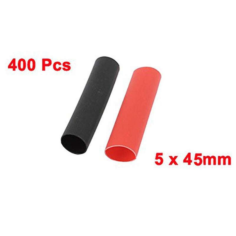 Copapa 400pcs 2:1 Polyolefin Heat Shrink Tubing Shrinkable Tube, 45mm, 5 mm Diameter Red and Black