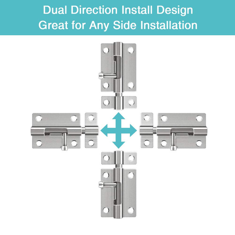 Door Security Slide Latch Lock, 3 inch Barrel Bolt with Solid Heavy Duty Steel to Keep You Safe and Private, Brushed Nickle Finish Door Latch Sliding Lock with 12 Screws (Silver- 2 Pack) Silver- 2 Pack