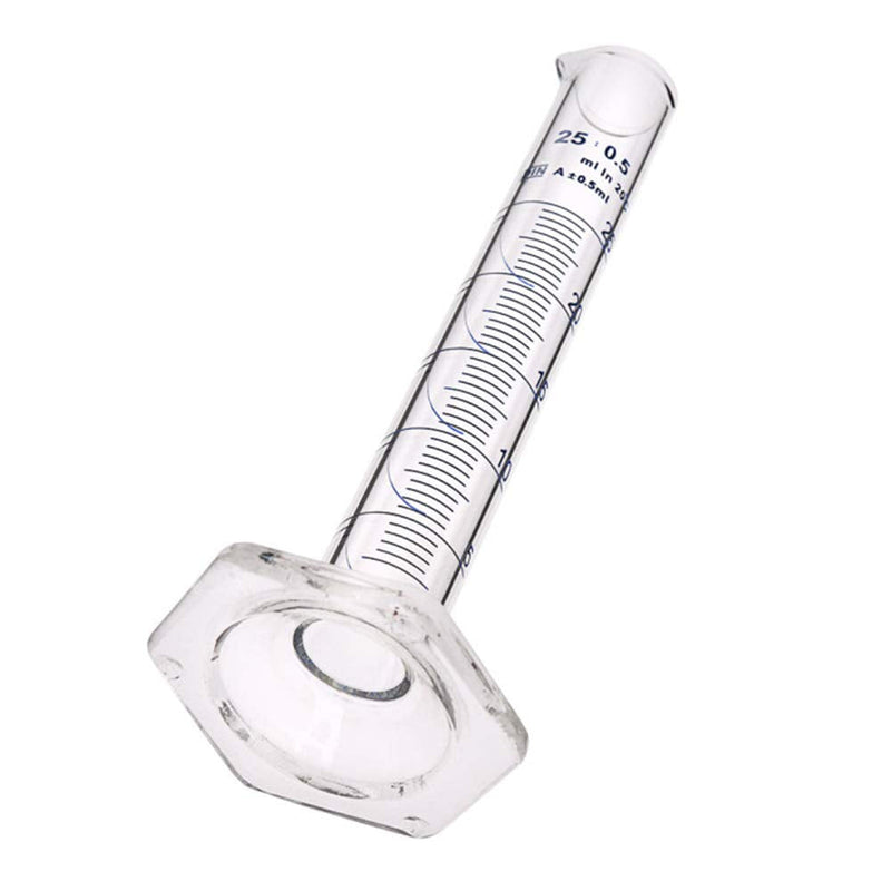 Thick Glass Graduated Cylinder Measuring Liquid Lab Hexagon Base Cylinders Come with Cylinder Brush (Glass, 25ML)