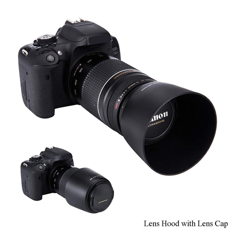 JJC Camera Lens Hood Shade Fits for Canon EF 75-300mm f/4-5.6 III USM & Canon EF-S 55-250mm f/4-5.6 is II Lens Replaces Canon ET-60 Hood Reverse Attaching -Black