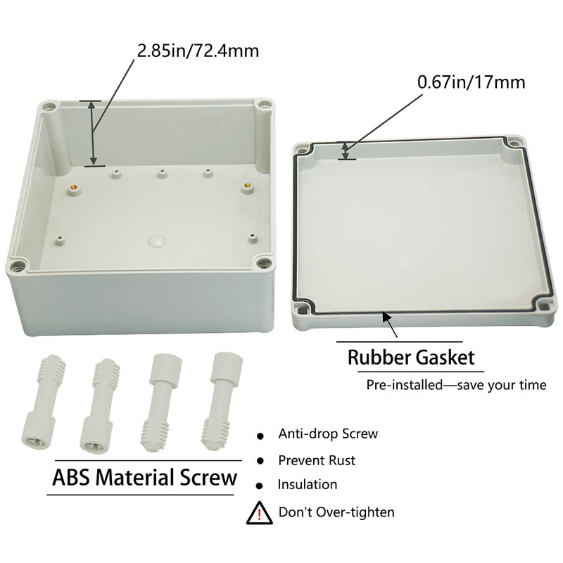 Zulkit Junction Box ABS Plastic Dustproof Waterproof IP67 Junction Boxes Universal Electrical Project Enclosure Durable DIY Electronic Project Box Grey 7.87 x 7.87 x 3.74 inch (200 x 200 x 95 mm) 7.87" x 7.87" x 3.74"
