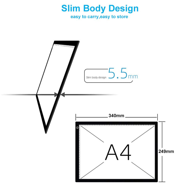 Kimfly A4 LED Light Pad Light Box Tracing Board Diamond Painting Light Table Ultra-Thin LED Copy Board USB Power LED Artcraft for Artists Drawing Sketching-Black Black