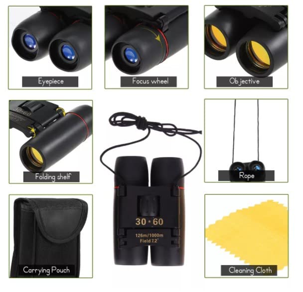 [AUSTRALIA] - 30x60 Binoculars for Adults Compact, Mini Binoculars for Adults Kids Bird Watching Hiking Wildlife Hunting Portable Pocket Size Fogproof Waterproof Binoculars Telescope for Travelling 