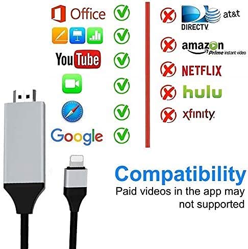 Apple MFi Certified Lightning to Digital AV Adapter,Lightning to HDMI iPhone to HDMI Adapter 2K HD TV Connector Cable Sync Screen Converter for iPhone/iPad/iPod to TV/Monitor/Projector-6.6 Ft, Black