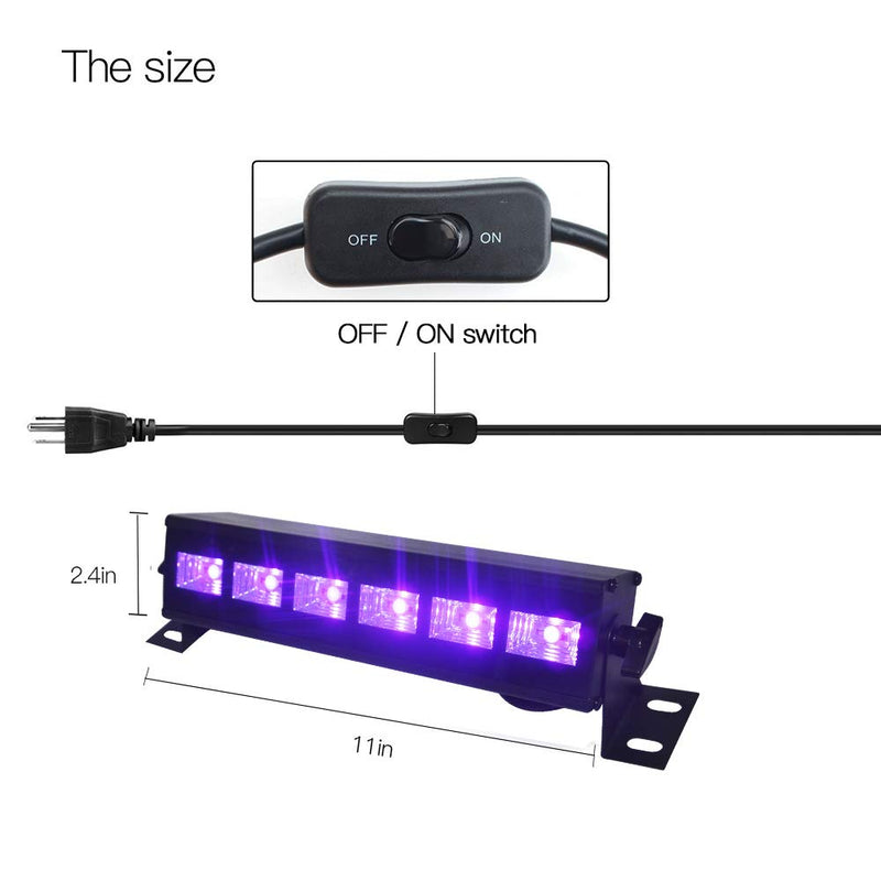 Exulight Black Lights, LED Bar, 6LEDs x 3W Black Light for Glow Parties,Halloween and Christmas Party,Birthday,Wedding,Poster,Stage Lighting (6leds bar) 6leds Bar