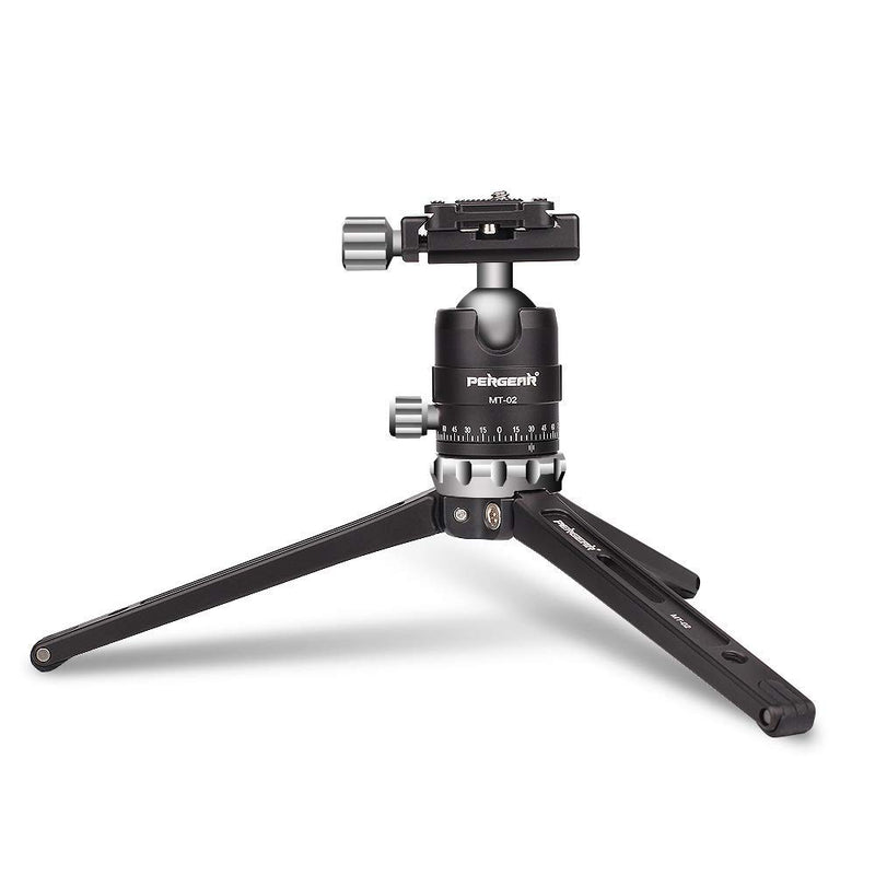 Pergear MT-02 Mini Tripod with 360° Fluid Rotation Tripod Ball Head, 15kg 33Lbs Payload, CNC Aluminum Alloy, Comes with 3 Fixing Straps for Multi-Angle Shooting, Additional 1/4 inch Screw Holes