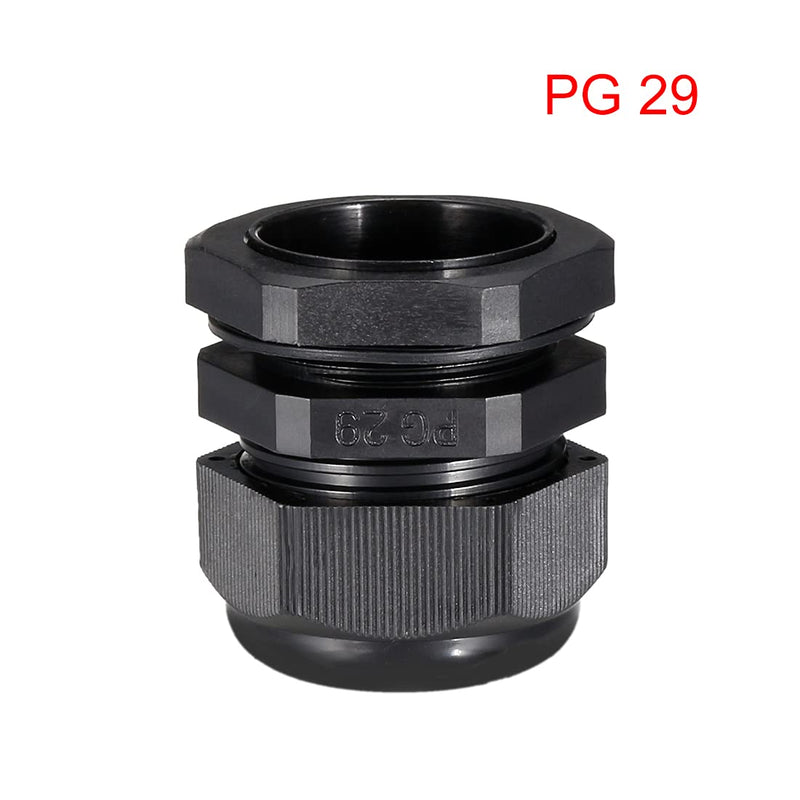 uxcell 2Pcs PG29 Cable Gland Waterproof Plastic Joint Adjustable Locknut Black for 18mm-25mm Dia Cable Wire