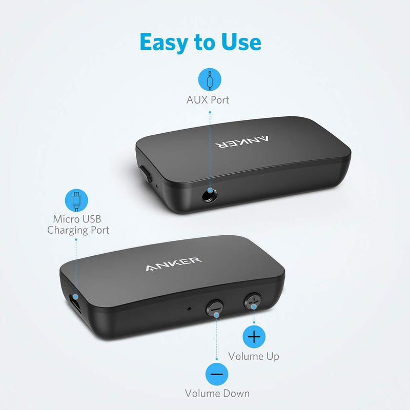 Anker Soundsync A3352 Bluetooth Receiver for Music Streaming with Bluetooth 5.0, 12-Hour Battery Life, Handsfree Calls, Dual Device Connection, for Car, Home Stereo, Headphones, Speakers