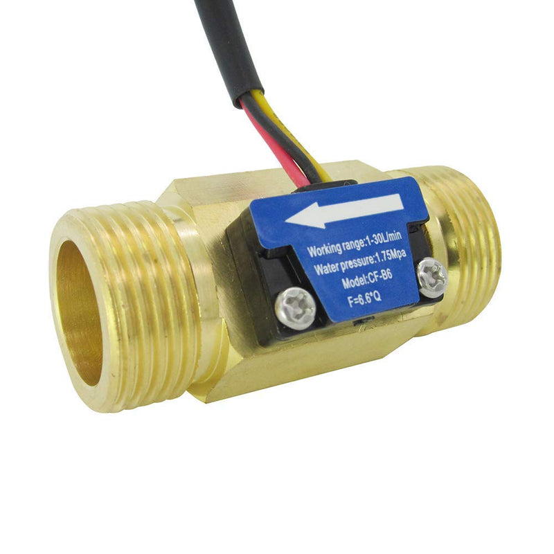 DIGITEN G3/4" Brass Water Flow Sensor, Hall Effect Liquid Flow Meter Flowmeter Counter 1-30L/min G3/4 inch Male Thread
