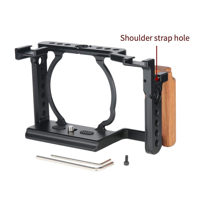 NICEYRIG Cage Kit for Sony A6400 A6500 A6100, Camera Cage with Wooden Handle (Right Side) - 342