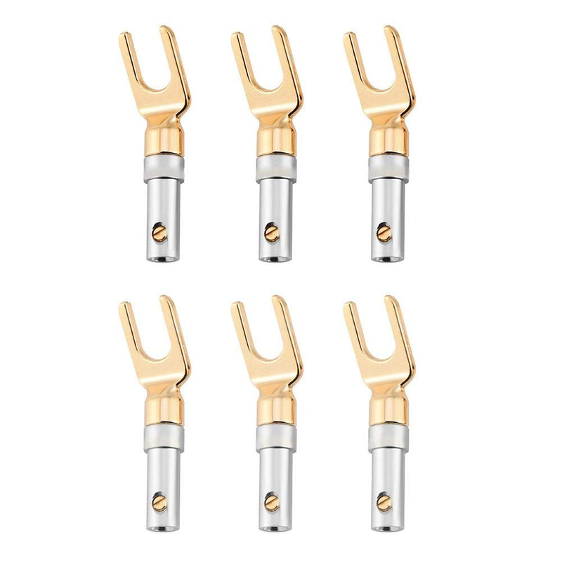 Set of 6 Speaker Spade Connetor, Solder Free Gold Plated 4mm Banana U Fork Speaker Wire Connector Spade for Speaker Repair Kit