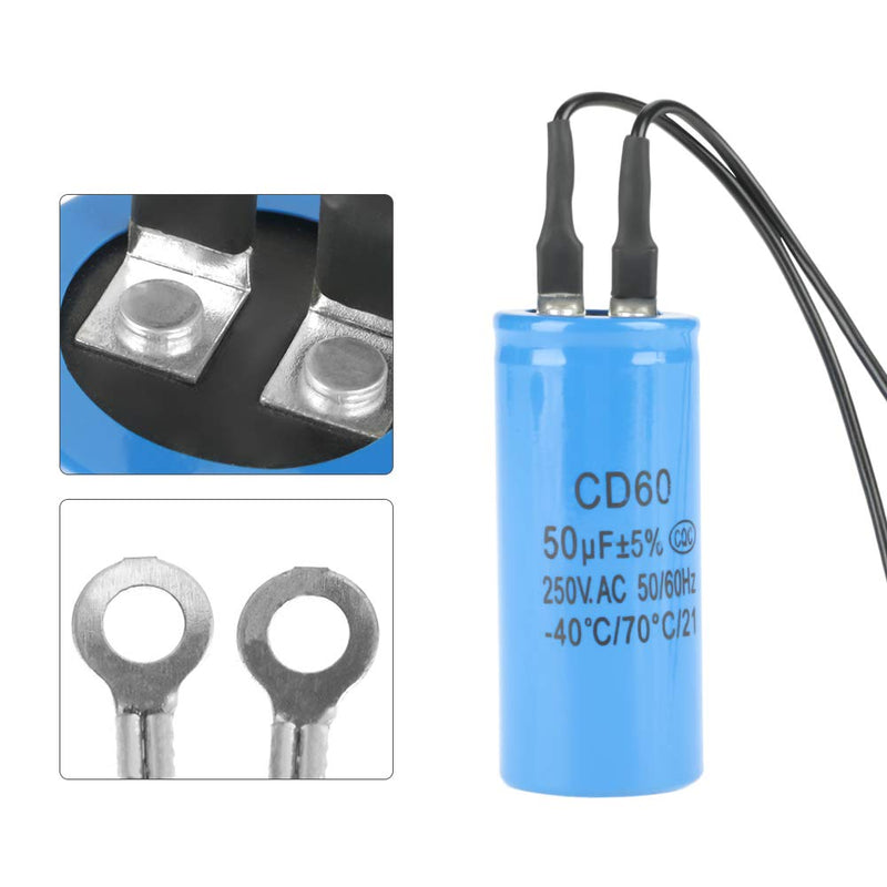 YWBL-WH CD60 Run Capacitor with Wire Lead 50uF 250V AC 50/60Hz for Motor Air Compressor Metallized Polypropylene Film