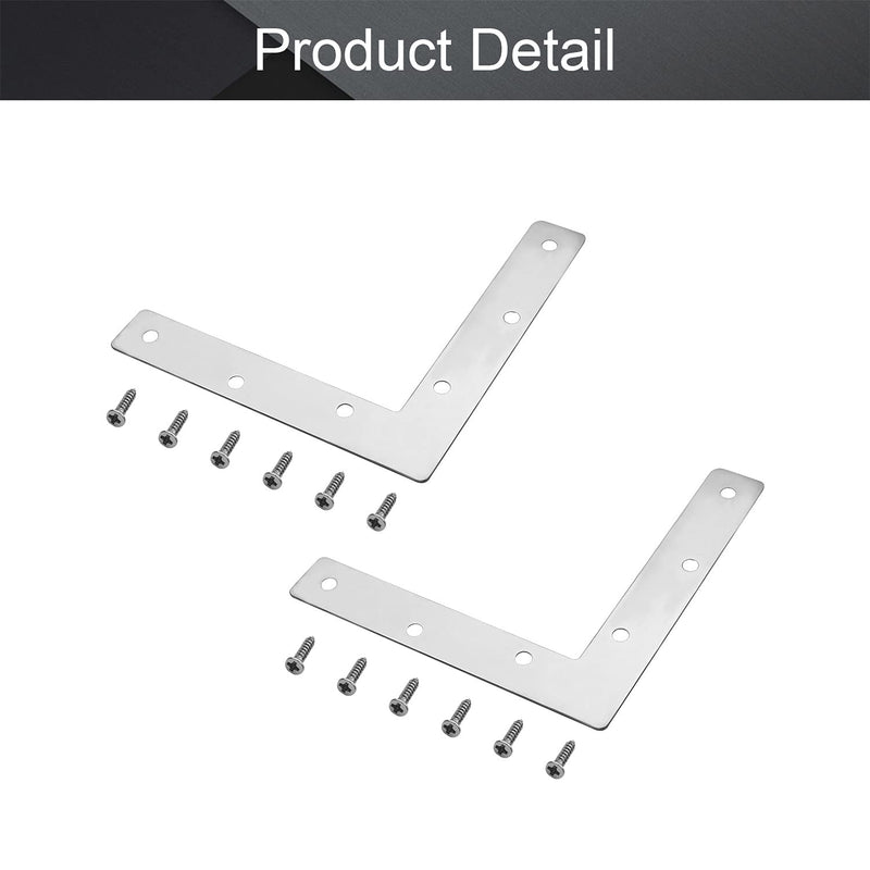MroMax 2PCS L-Shaped Right Angle Bracket (L x W) Stainless Steel Right Angle Bracket Fastener Silver