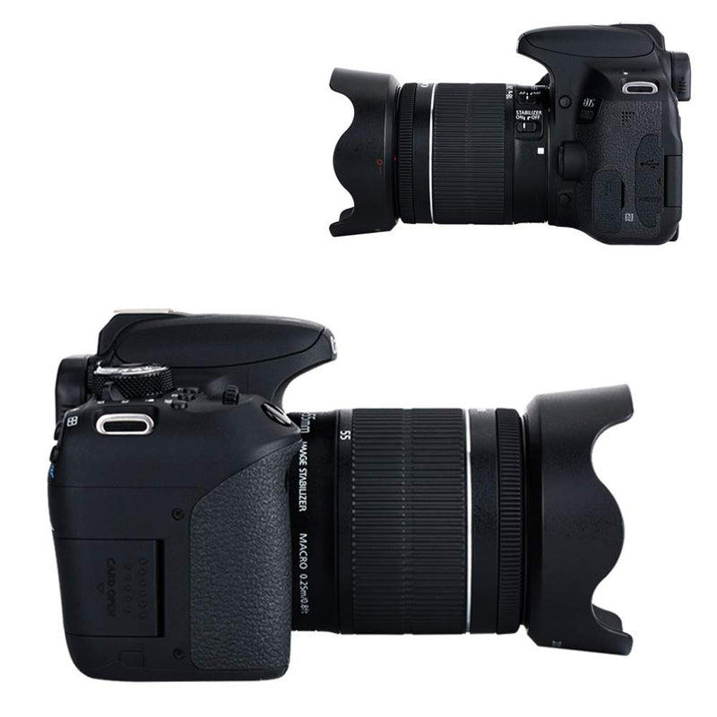 18-55mm Lens Hood Shade for Canon EF-S 18-55mm f/3.5-5.6 is STM & EF-S 18-55mm f/4-5.6 is STM Lens Replaces Canon EW-63C Hood for T8i T7i T6i T5i SL3 SL2 SL1 90D 80D 77D 70D Reversible Design -Black Black