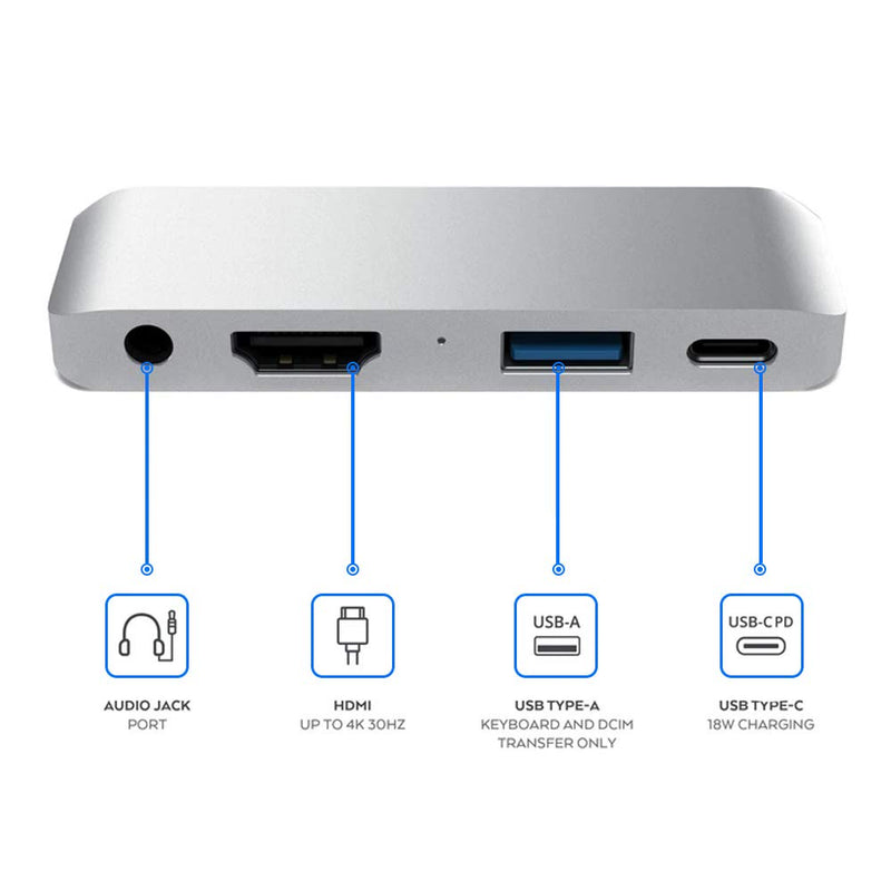 MMOBIEL USB C Hub 4 in 1 Compatible with MacBook Pro/Air 2019 2018 2017 2016 13“15“ Dual Type C Adapter with Thunderbolt 3, 60W Power Delivery, 4K HDMI, 1xUSB 3.0 1x 3.5mm Audio Aluminium