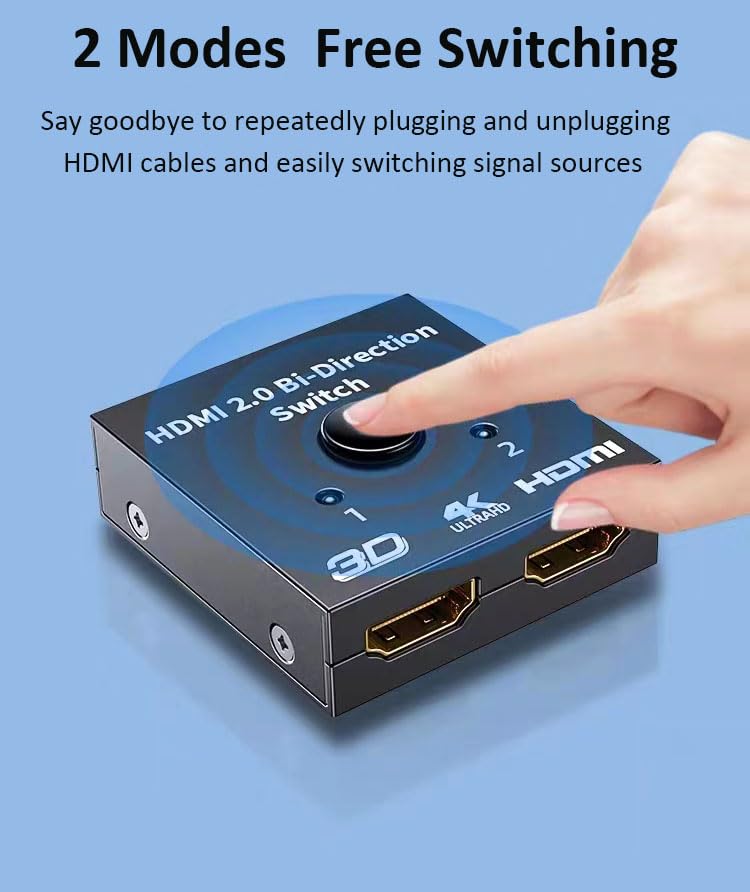 HDMI Switch 4K 60Hz, MVBOONE HDMI Splitter 2 in 1 Out, Ultra HD 4K 1080P 3D HDR, Compatible for HDTV, Xbox, PS5/4/3, Roke, Blu-Ray Player