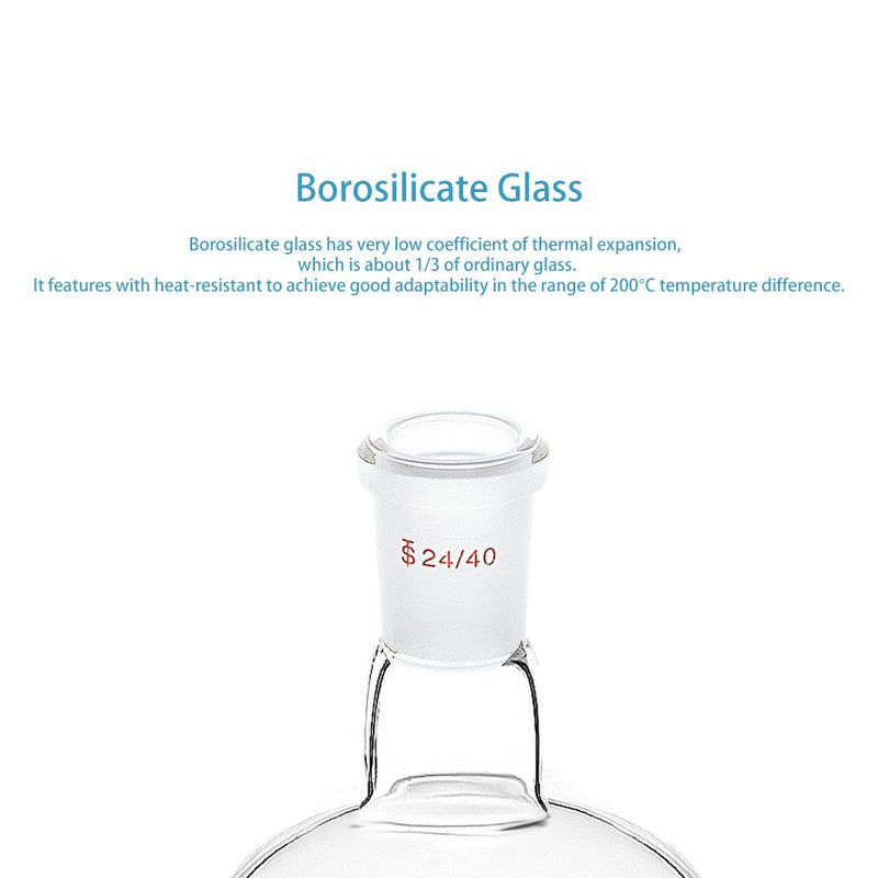 StonyLab Glass 50ml Heavy Wall Single Neck Flat Bottom Boiling Flask, with 24/40 Standard Taper Outer Joint, 50ml 50 mL