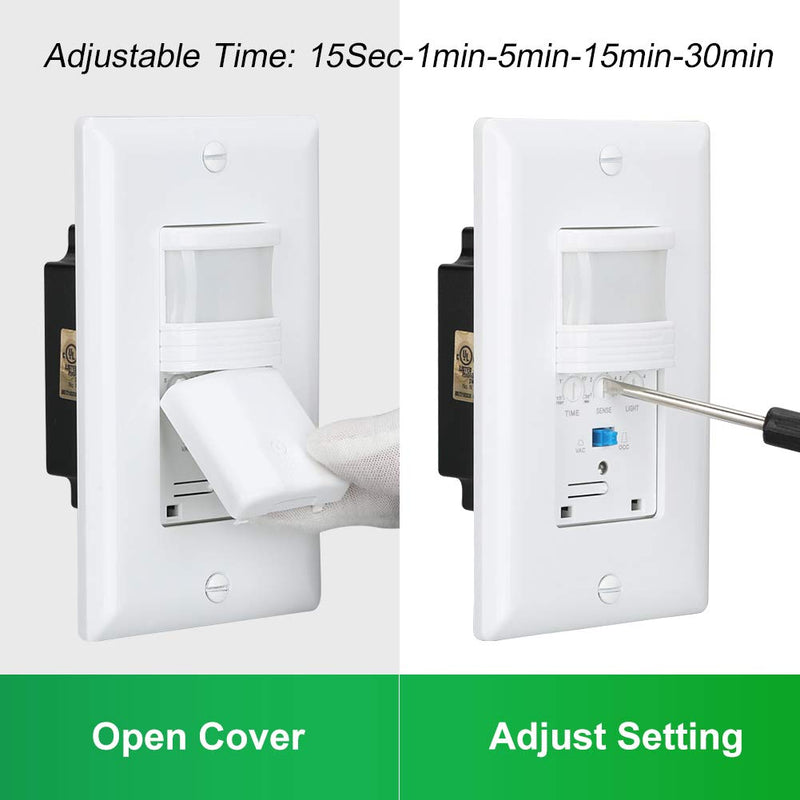 ECOELER Motion Sensor Light Switch, Single Pole in-Wall PIR Infrared Motion Activated Wall Switch, Neutral Wire Required, Vacancy & Occupancy Mode Available, Title 24, UL Certified, White 4Pack 4