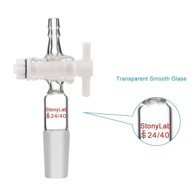 StonyLab Vacuum Flow Control Adapter with PTFE Stopcock, 24/40 Joint and Straight Hose Connection for Lab Supply