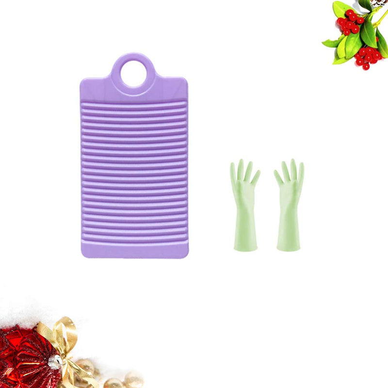 TOPBATHY Household Washboard and Gloves Set Plastic Laundry Washing Board Clothes Scrubbing Board with Gloves for Home (Purple)