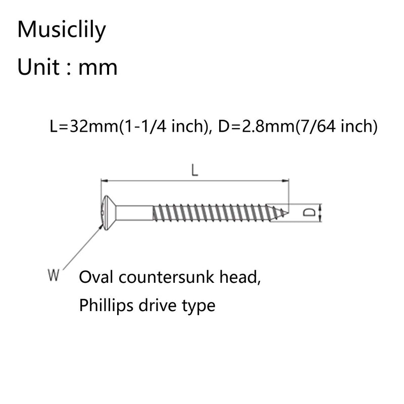 Musiclily Basic 2.8x32mm Metal Metric Thread P90 Style Pickup Mounting Screws, Gold(Set of 20)