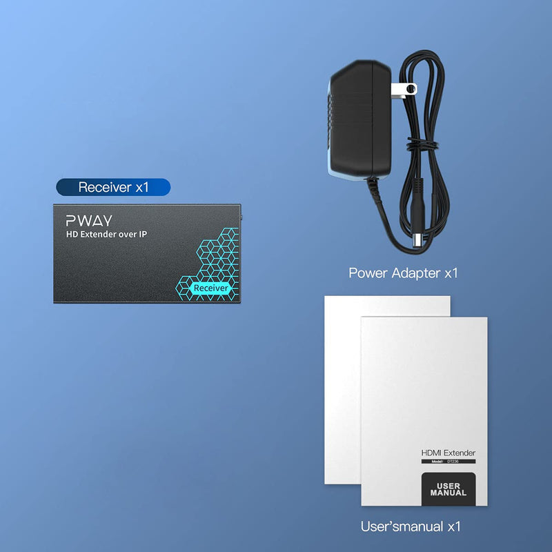[AUSTRALIA] - PWAY HDMI Extender Receiver RX Only 500ft by Cat5e/6, Over IP/TCP One to Multiple Monitors by Ethernet Switch, Full HD 1080P@60Hz Video Extended 1080p 500ft RX Only 