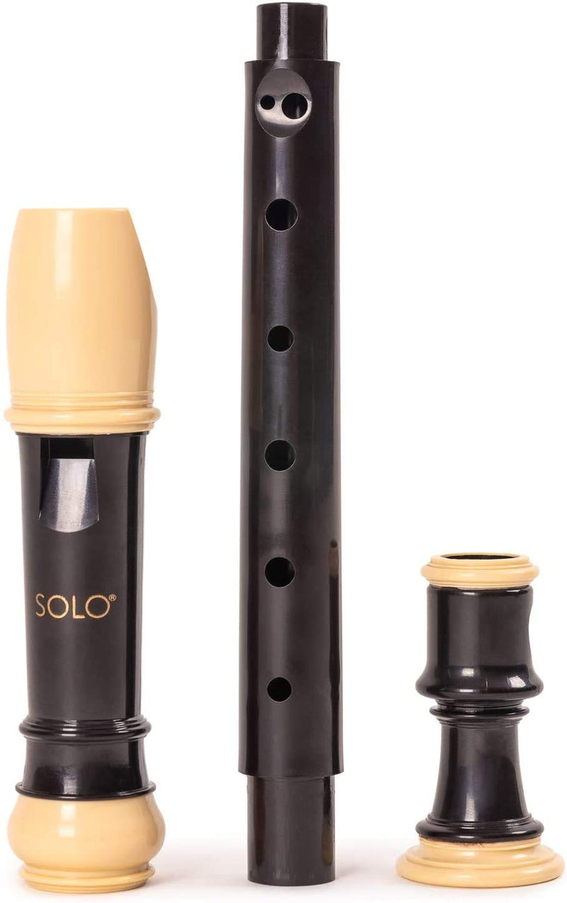 Quality Beginner Descant Recorder for Children - Traditional Soprano Three Piece Black & Cream Recorder (Baroque Fingering) including Clear Carry Case and Cleaning Rod DR205