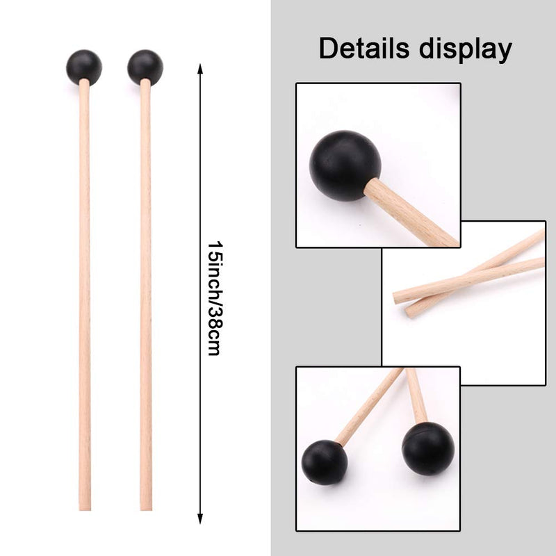 Nurkul Marimba Mallets 1 Pair Medium Hard Yarn Head Marimba Mallets and 1 Pair Rubber Mallets Sticks with Wood Handle for Percussion Bell Glockenspiel