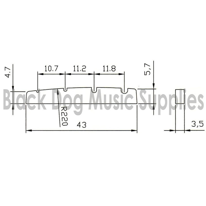 White graphite Bass guitar top nut 4 string 43mm x 3.5mm