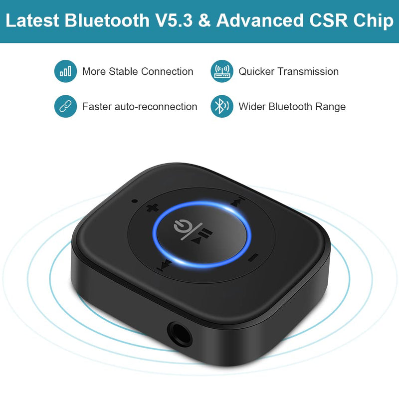 Golvery Bluetooth Receiver for Old Speaker with Latest Bluetooth V5.3, 20-Hour Battery Life, Handsfree Calls, Dual Connection to 2 Cell Phones, Built-in Microphone, for Wired Headphones, Home Stereo Black(J207)