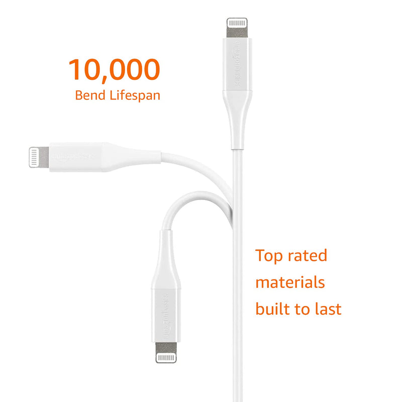 Amazon Basics iPhone Charger Cable, ABS USB-A to Lightning, MFi Certified, for Apple iPhone, iPad, 10,000 Bend Lifespan - White, 6-Ft 6 Foot 1-Pack