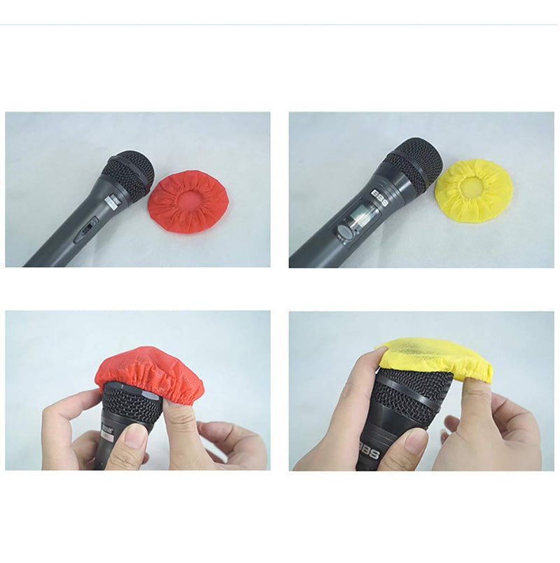 GSHLLO 100 Pcs Disposable Non-Woven Microphone Cover Handheld Microphone Windscreen Protective Cap Red Yellow