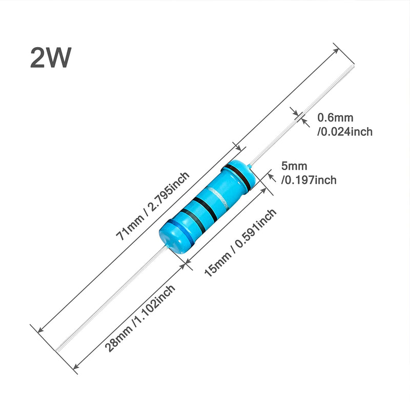 Chanzon 150pcs 2W 1R-1MR Ω ohm 29 Values Metal Film Fixed Resistor Kit ±1% Tolerance 0.01 MF Through Hole Resistors Assortment Current Limiting Rohs Certificated