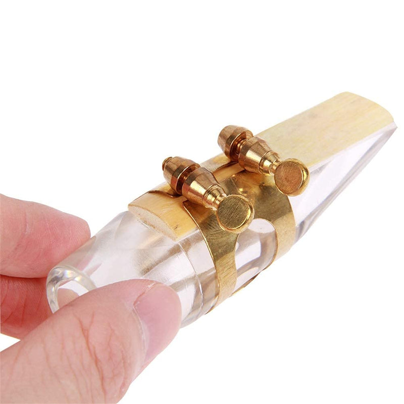 Alnicov Alto Sax Saxophone Transparent Mouthpiece with One Reed Golden Plated Ligature and Plastic Cap