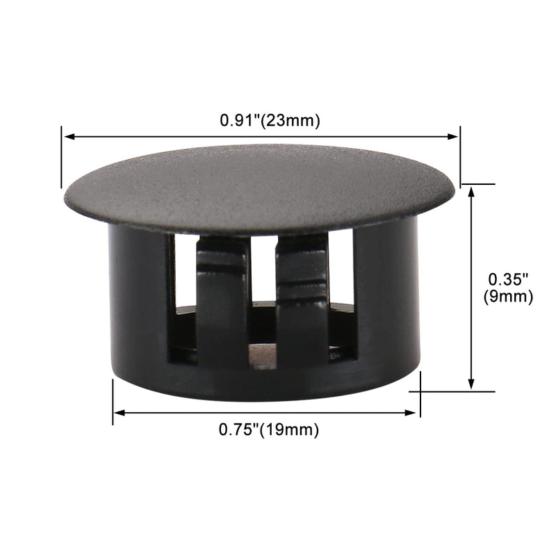 Baomain Plastic Black Locking Hole Plugs Panel Hole Diameter 3/4" (19mm) Pack of 100