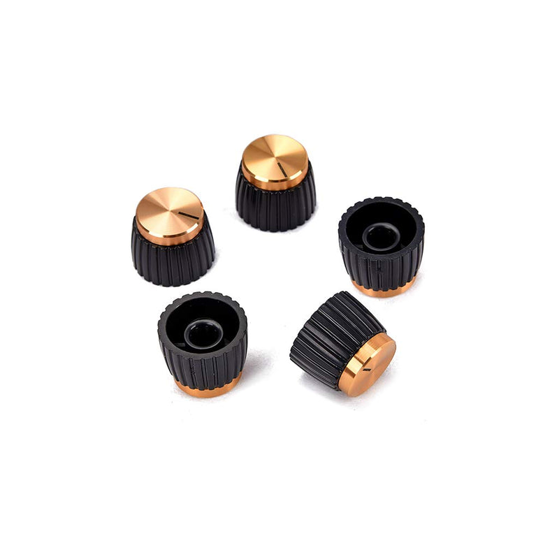 Alnicov 5PCS High Quality Guitar Amp Amplifier Push On Fit Knobs Black With Gold Aluminum Cap Top Fits 6Mm Diameter Pots Marshall Amplifiers