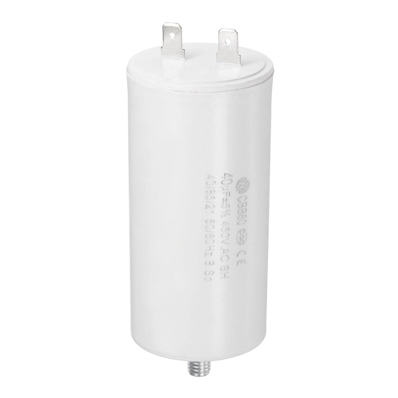 uxcell CBB60 Run Capacitor 40uF 450V AC Single Insert 50/60Hz Cylinder 92x45mm White with Fixing Stud for Air Compressor Water Pump Motor