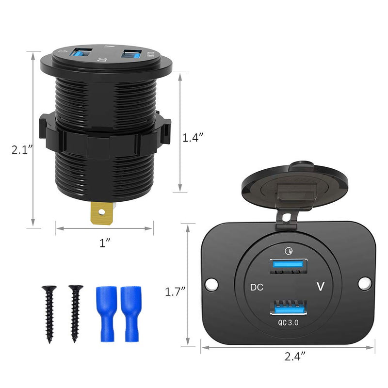 MICTUNING Dual USB Charger Socket 2.1A & 2.1A Power Outlet with Digital Voltmeter Blue LED Light 12-24V for Car Boat Marine Mobile