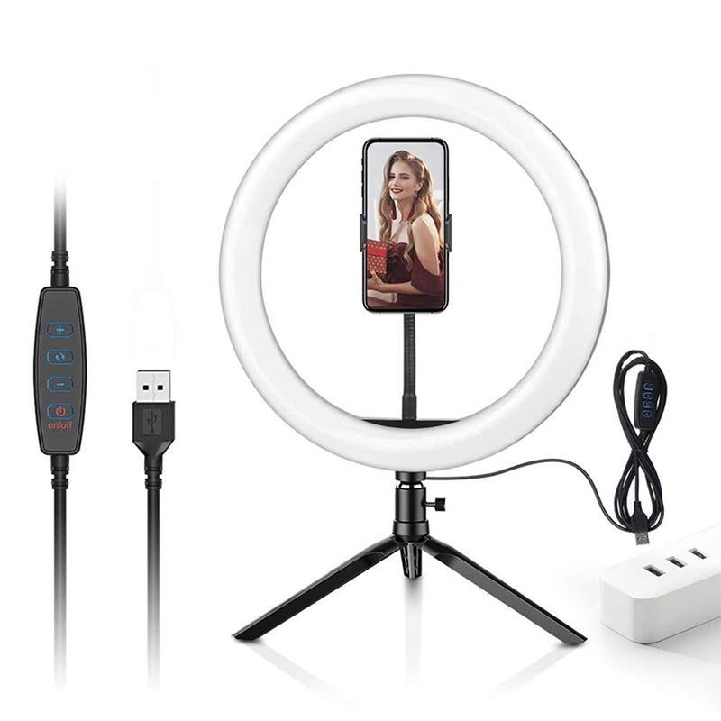 LED Ring Light 10" with Tripod Stand & Phone Holder for Live Streaming & YouTube Video, Makeup Ring Light, Dimmable Desk Makeup Ring Light for Photography, Shooting with 3 Light Modes