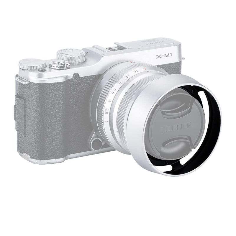 JJC Silver Metal Bayonet Lens Hood for FUJINON XF 35mm F2 R WR/ FUJINON XF 23mm F2 R WR, Fuji 35mm F2 Lens Hood, Fuji 23mm F2 Lens Hood, 35mm F2 Hood, 23mm F2 Hood, Replaces Fujifilm LH-XF35-2 Hood LH-JXF35C Silver