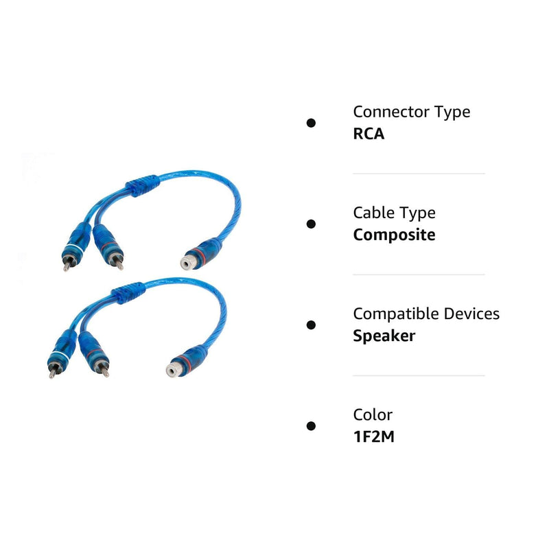 [AUSTRALIA] - OUHL RCA Y Adapter Connector 1 Female to 2 Male, Car Audio RCA Splitter Adapter Cable, Blue (2 Pack) 1F2M 