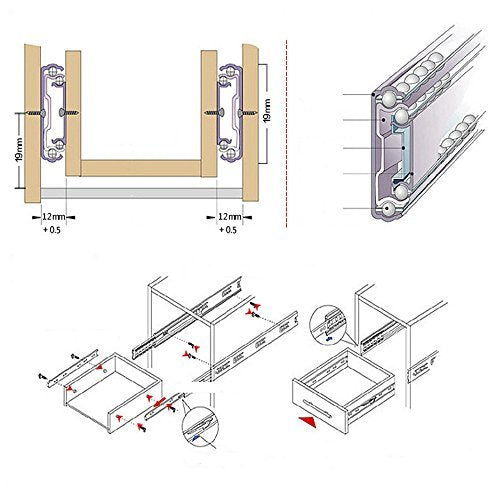 2 Pcs Black Furniture Length Ball Bearing Telescopic Drawer Slides (8 Inch) 8 Inch