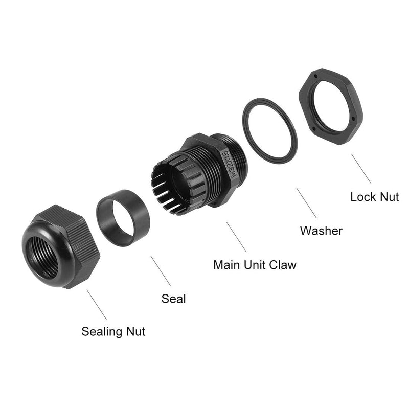 uxcell M32x1.5 Cable Gland 16mm-21mm Wire Hole Waterproof Nylon Joint Adjustable Locknut with Washer Black 20pcs M32