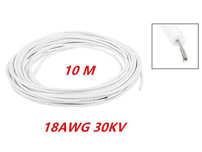 XJS Electric Copper Core Flexible Silicone Wire Cable White 10M 32.8Ft (18AWG 30KV) 18AWG 30KV