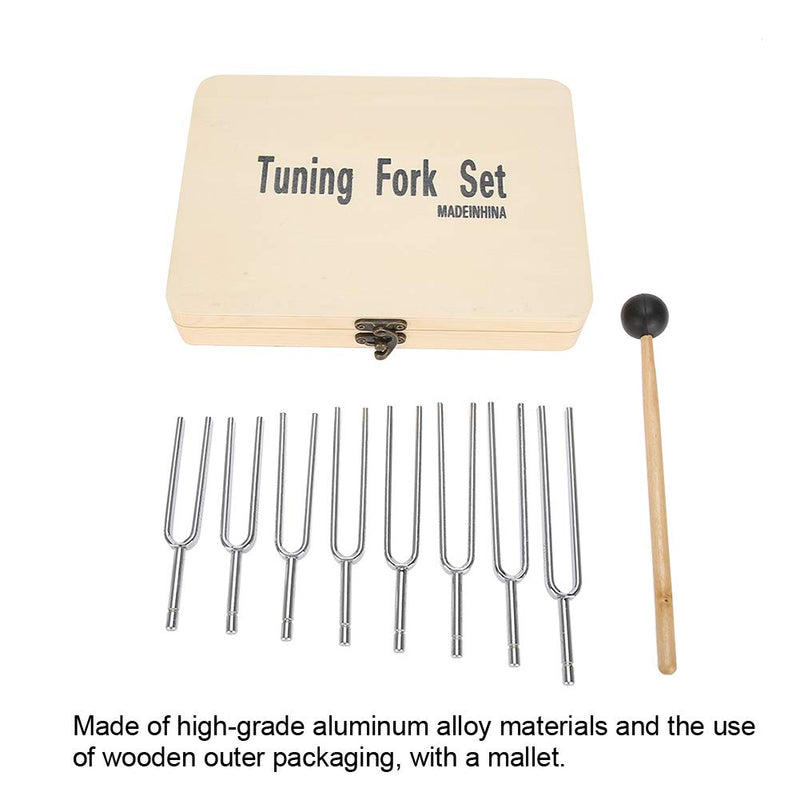 Aluminium Medical Tuning Fork Kit, 8pcs Ifferent Frequency Tuning Fork Set with Wooden Outer Packaging and Hammer, for Physics Vibration Therapy Music Room Sound Healing Musical Instrument