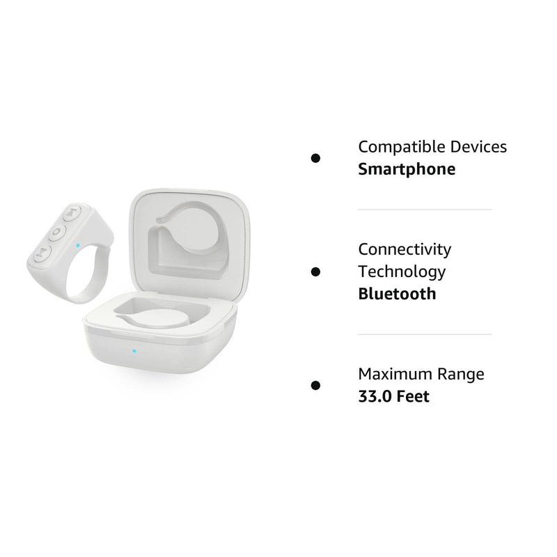 TIK TOK Bluetooth Remote Control Video Page Turner with Most Smartphones and Tablets(iOS Android),Wireless Ring Camera Shutter Control,Bluetooth 5.0USB Rechargeable 32ft Range-White (D01) White