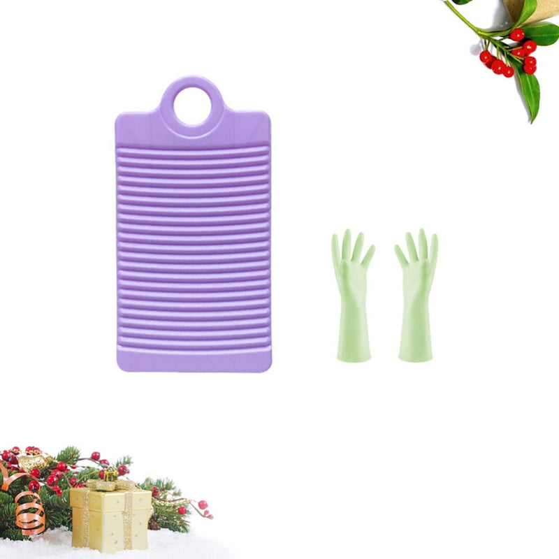 TOPBATHY Household Washboard and Gloves Set Plastic Laundry Washing Board Clothes Scrubbing Board with Gloves for Home (Purple)