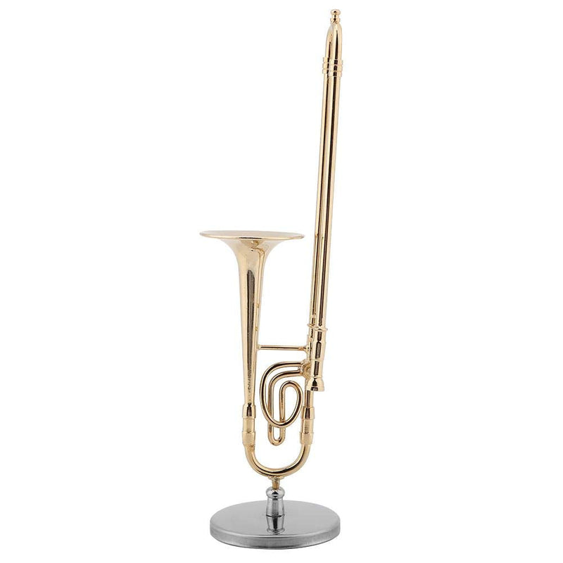 Trombon Miniatura Trombone Ornament Miniature Musical Instrument Trombone Model With Supoort & Case For Dollhouse Music Room Decoration