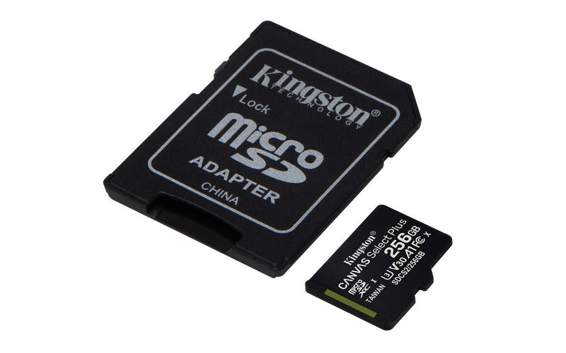 Kingston 256GB microSDHC Canvas Select Plus 100MB/s Read A1 Class 10 UHS-I Memory Card + Adapter with Frustration Free Packaging (SDCS2/256GBET) microSD Card Fast (Up to 100 MB/s)